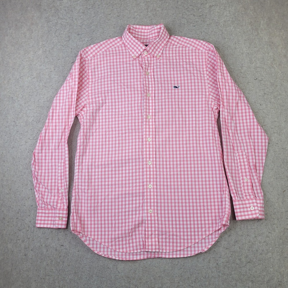 Vineyard Vines Whale Shirt Mens S Pink Gingham Long Sleeve Plaid Whale Preppy
